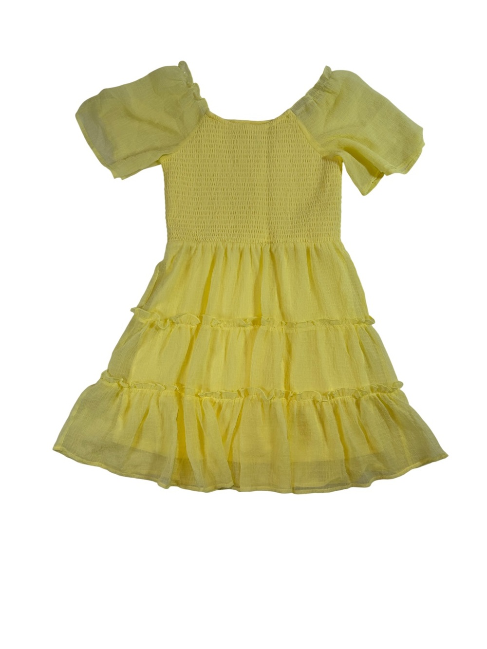 art class. Girls Yellow Smocked Puff-Sleeve Tiered Dress. Size 10/12.